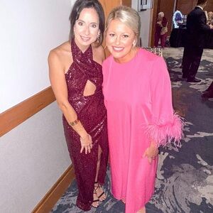 Pink Tuckernuck Midi Dress with Feather Sleeves